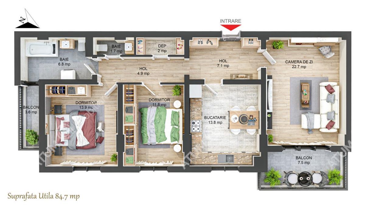 Apartament cu 3 camere decomandate si 2 balcoane in Sibiu - foto 8