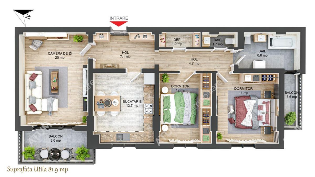 Apartament cu 3 camere 2 bai si 2 balcoane zona Rahovei Sibiu - foto 9