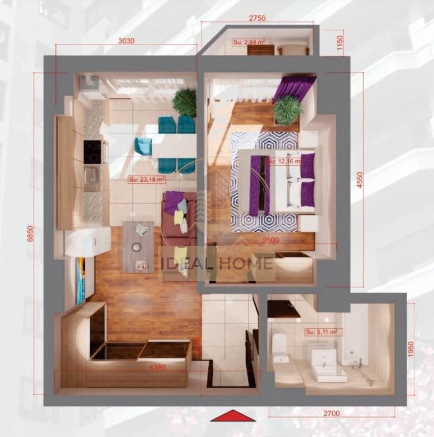 Apartament 2 camere - Royal Town - etajul 1 - loc de parcare inclus - 