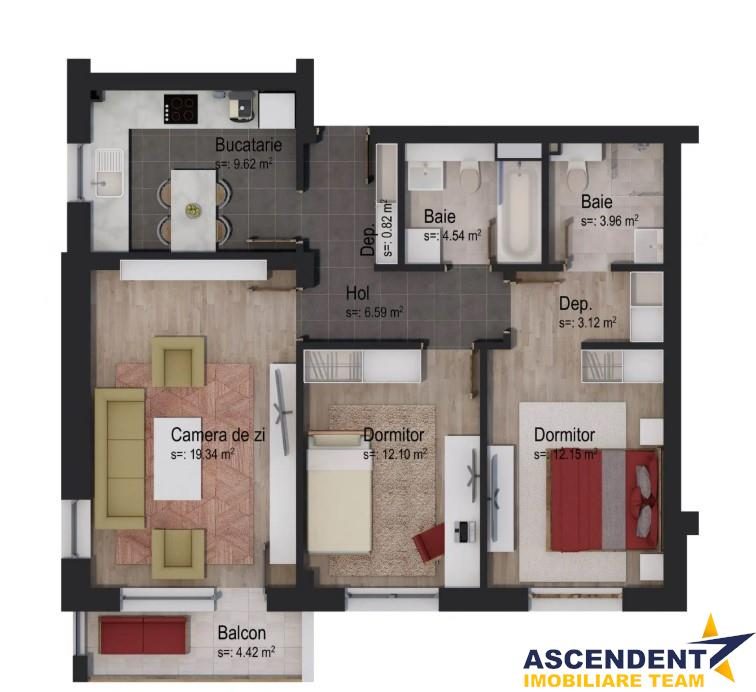 3 camere, etaj1, decomandat, terasa, parcare, Casa Nobel, aria Coresi, Tractorul, Brasov - foto 19