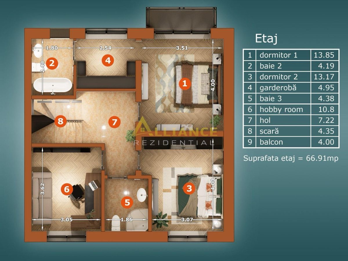 Casa Tip Duplex P+1+M cu 5 camere - 4 bai, 180 MPU, Teren - 190 MP - Comision 0% - foto 18
