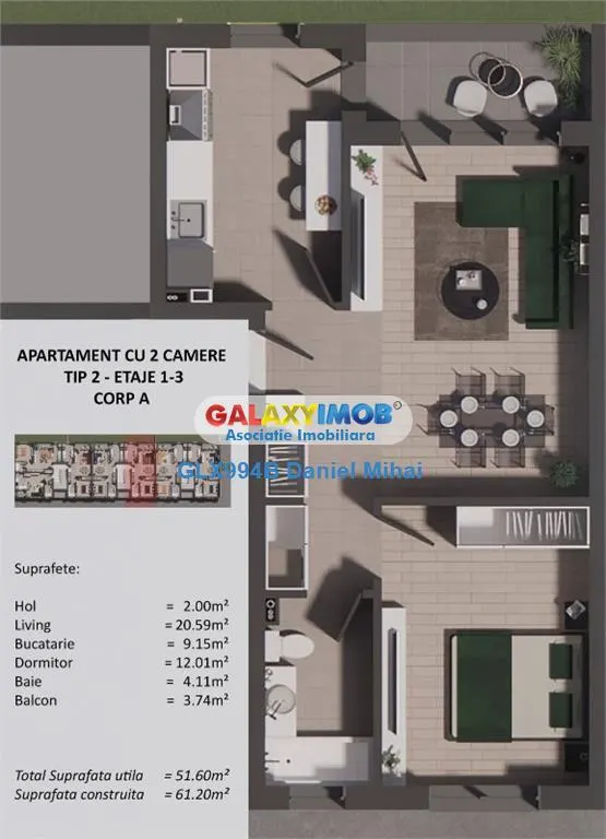 Apartament 2 camere, decomandat - foto 20
