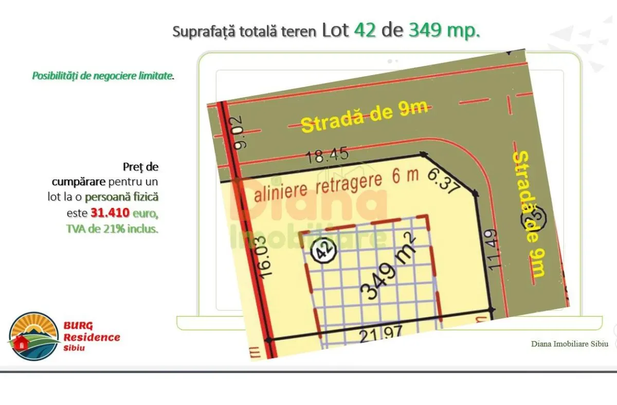 Vând teren intravilan 349 mp cu deschiderea de 16 metri - în Sibiu, str. Viile Sibiului. - foto 4