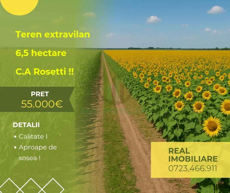 Teren extravilan arabil - 6,5hectare C.A. Rosetti ! - foto 1