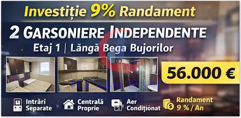 Investitie sigura , 2 garsoniere independente ,Etaj 1  langa Bega Bujorilor - foto 1