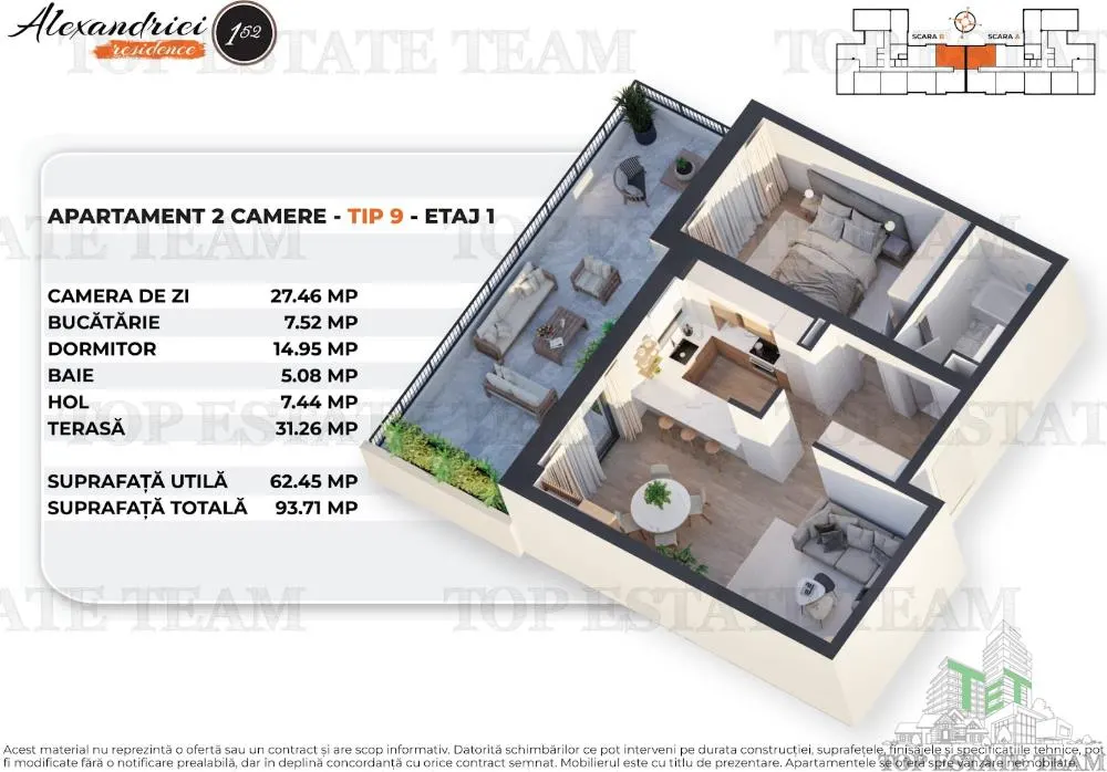 Zona Rahova, Apartament 2 camere, Terasa 31.26mp - foto 12