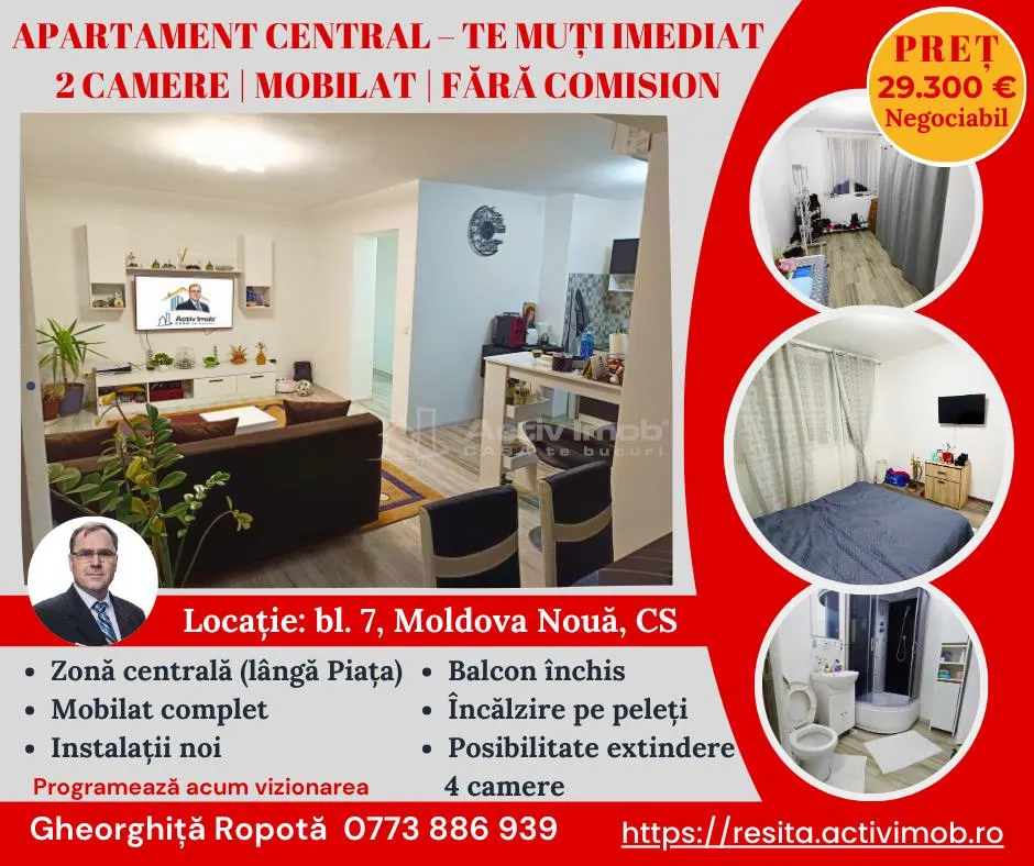 Apartament 2 camere in zona centrala Moldova Noua, langa piata - foto 1
