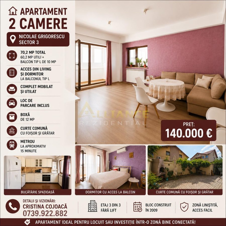 Sector 3 Apartament 2 camere Mobilat cu parcare si boxa - Bucuresti