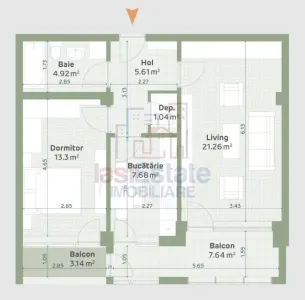 Apartament cu 2 camere in Hlincea la bloc nou 61,45mp + 3,14mp balcon - foto 1