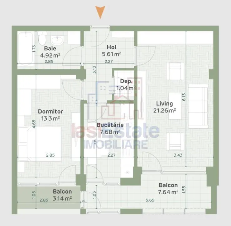 Apartament cu 2 camere in Hlincea la bloc nou 61,45mp + 3,14mp balcon - foto 1