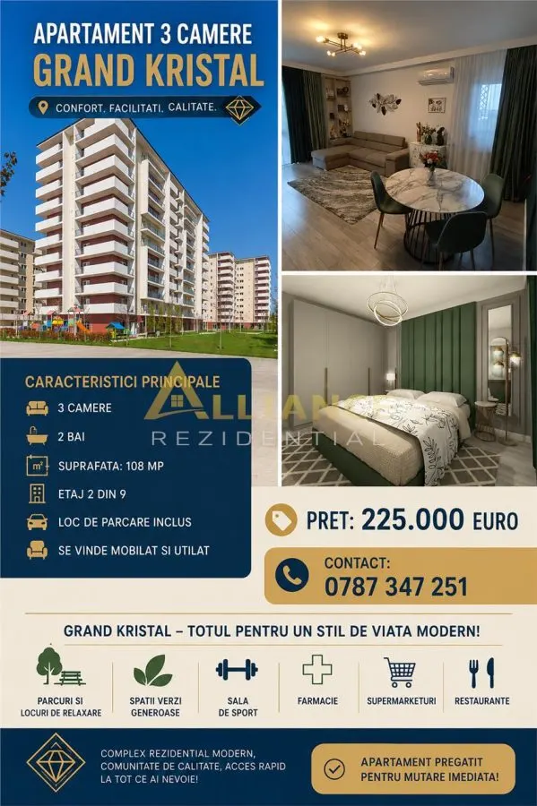 Â APARTAMENT 3 CAMERE | GRAND KRISTAL | 108 MP | PARCARE INCLUSAÂ  - foto 1