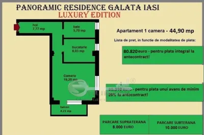 Apartament 1 camera de vanzare in Iasi, Galata, 44,90 mp, baie cu geam - foto 2