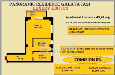 Apartament 1 camera de vanzare in Iasi, Galata, 43,41 mp, bloc nou - foto 2