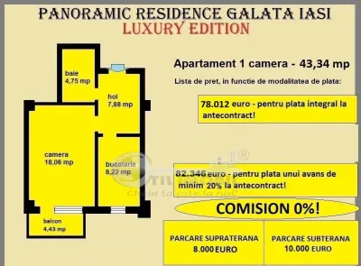 Apartament 1 camera de vanzare in Iasi, Galata, 43,34 mp, bloc nou - foto 2