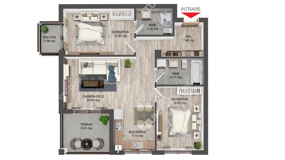 Apartament de 3 camere cu 2 bai si terasa etaj 2 zona Brana - foto 5