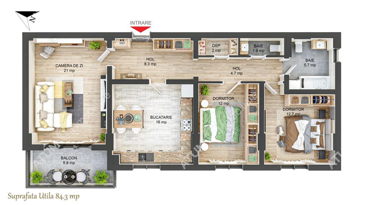 Apartament cu 3 camere decomandate debara si balcon in Sibiu - foto 9