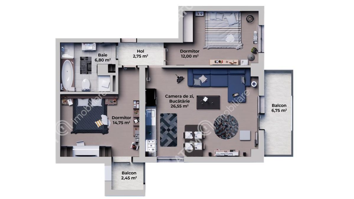 Apartament intabulat de 3 camere cu 2 balcoane pe Calea Surii Mici - foto 7